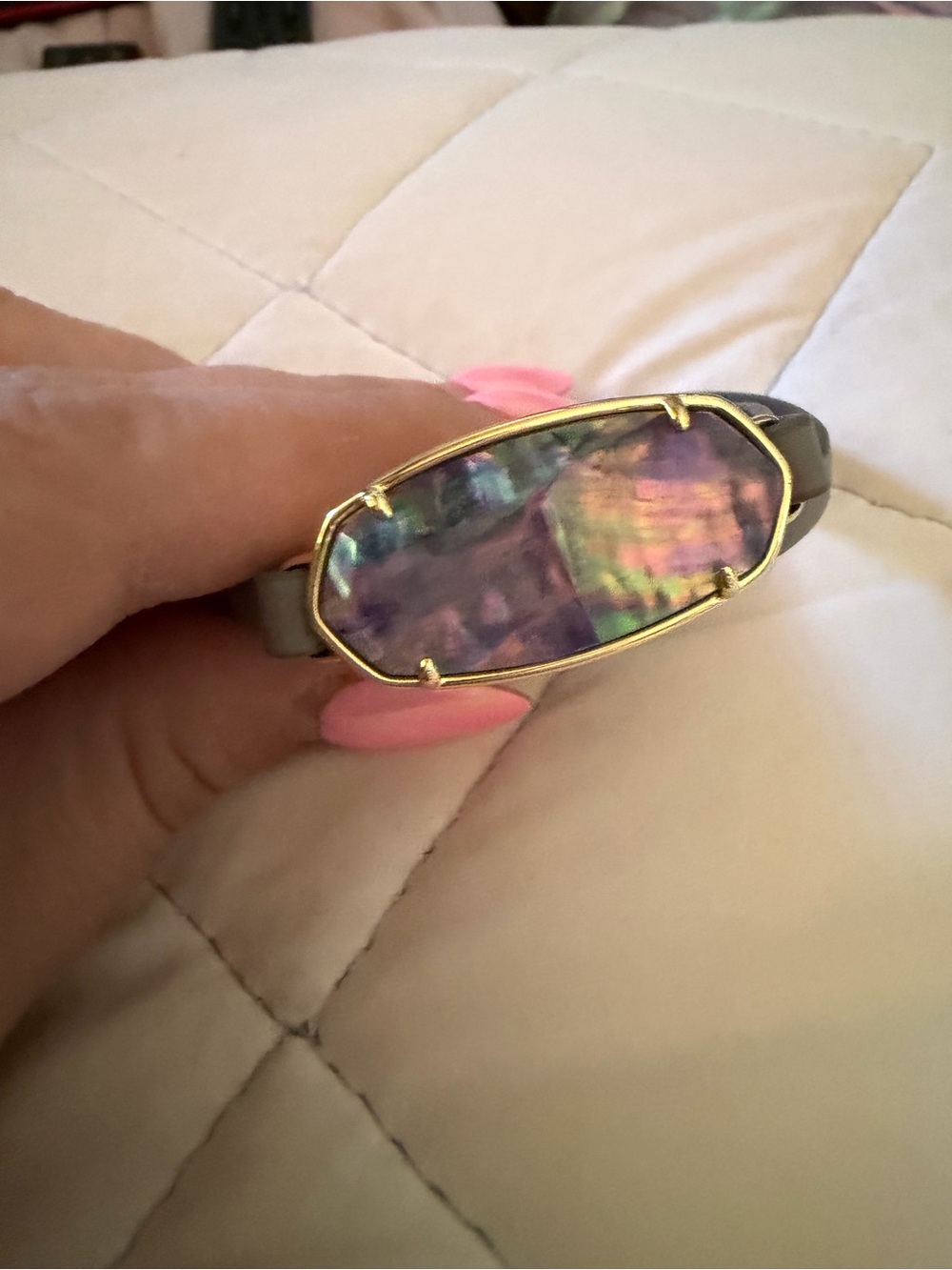 Kendra Scott Gold-Trim Abalone Cuff with Gray Band